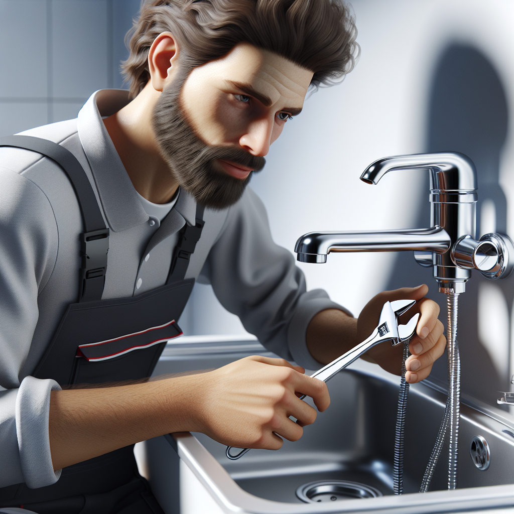 Realistic stock image of plumber fixing sink